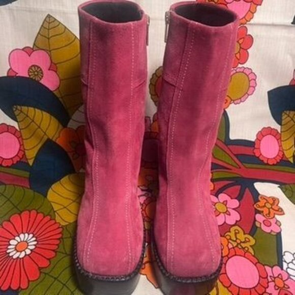 Asos Romeo Pink Suede Platform Boots Size 7 Out of Stock Boho Fun Wow! - Picture 3 of 8